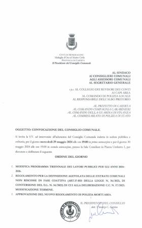 convocazione consiglio comunale 29 maggio 2024