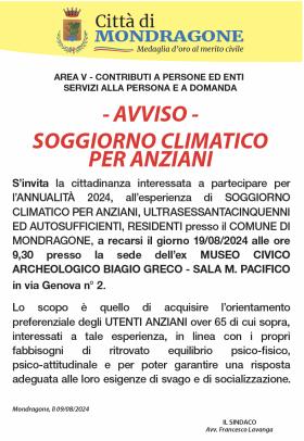 AVVISO -  SOGGIORNO CLIMATICO  PER ANZIANI