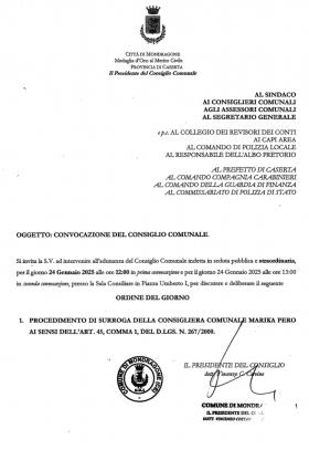 convocazione consiglio comunale del 24 gennaio 202